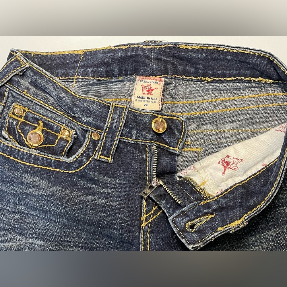 True Religion Disco Billy Straight Leg Jeans Super T Rhinestone Low Rise 26 - Picture 5 of 9